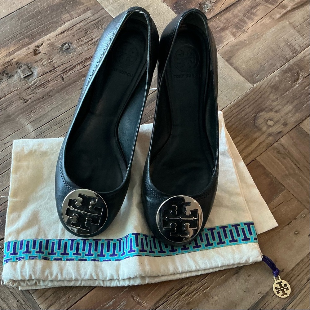 Tory Burch Benton Black Leather Ballet Flats Size 8.5